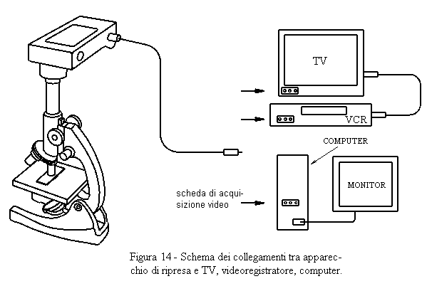 Schema dei collegamenti fra microscopio ed apparecchi elettronici